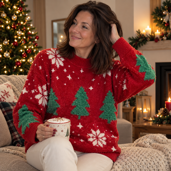 Greta™ – Weihnachtspullover mit Tannenbäumen